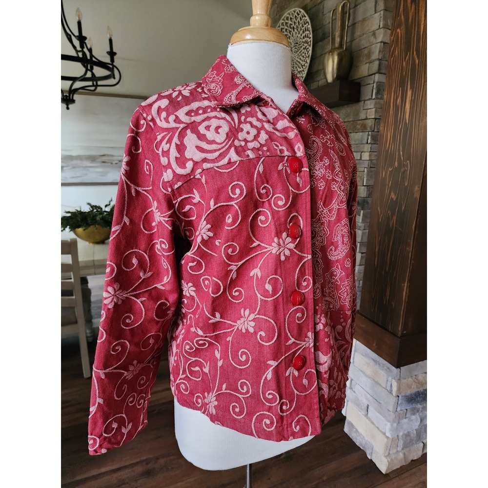 Coldwater Creek Red Paisley Floral Prairie Western Embroidered Jacket Medium